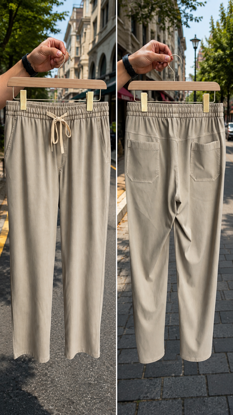 Tencel cotton drawstring jogger pant — front & back
