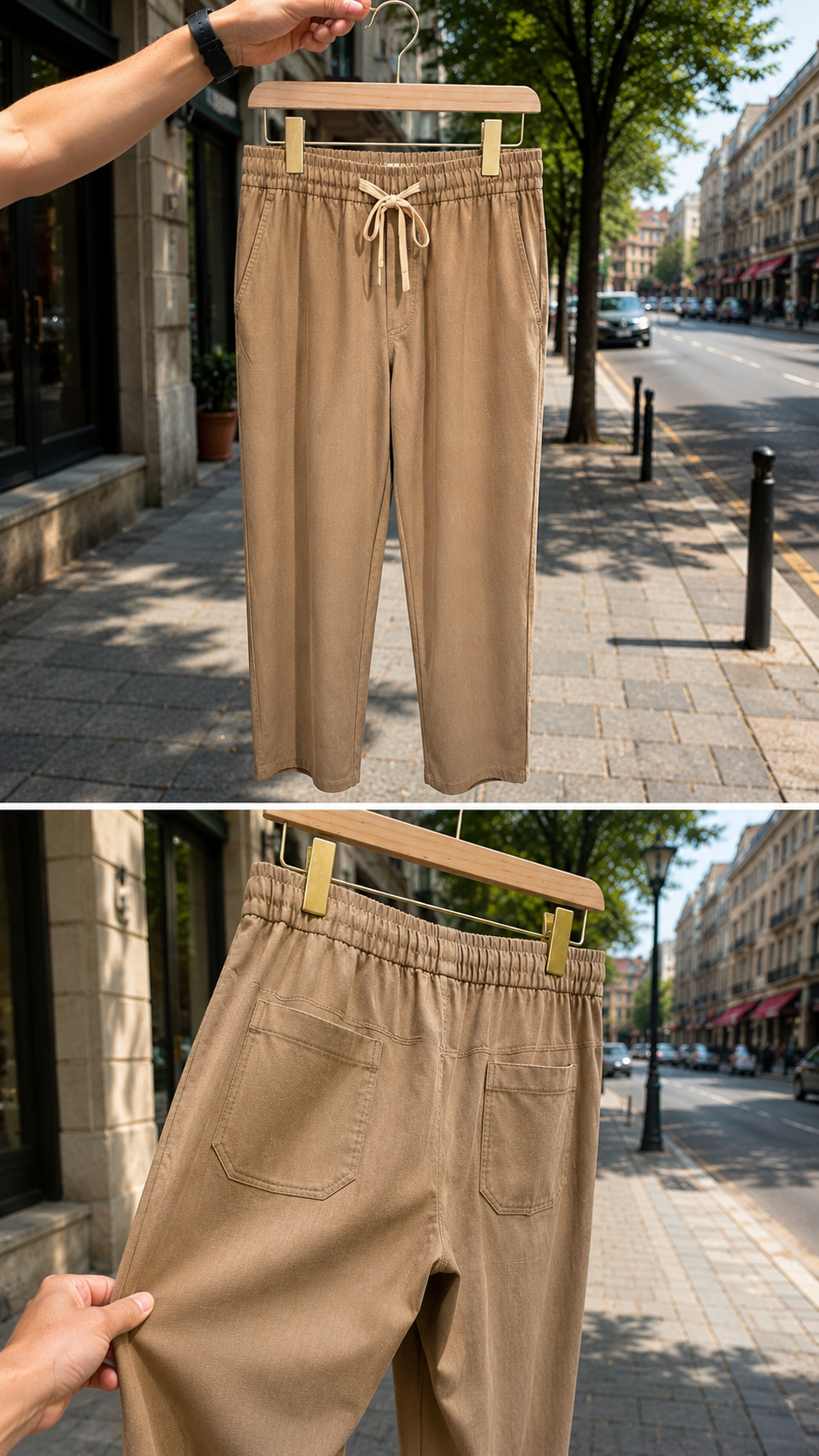 Cotton blend drawstring jogger pant — front & back
